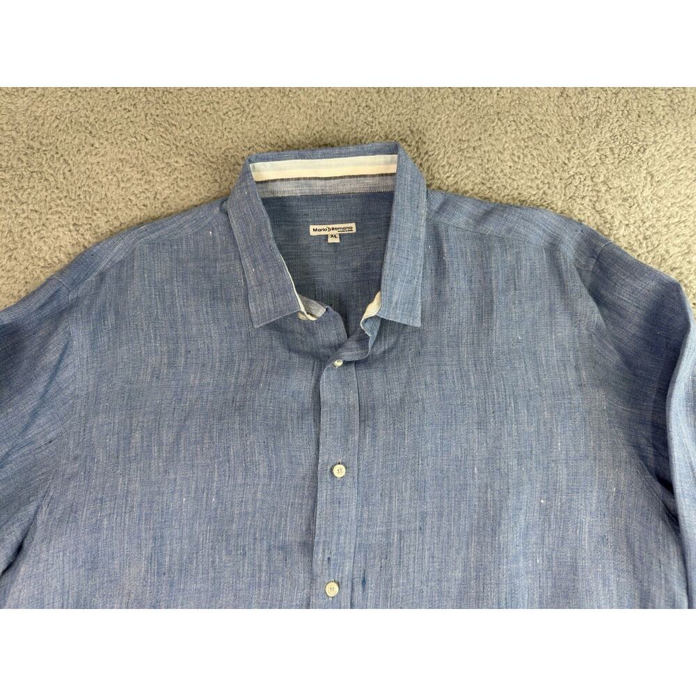 Mario Romano Linen Casual Button Down Shirt Men XL Flip Cuff Blue Made In Italy